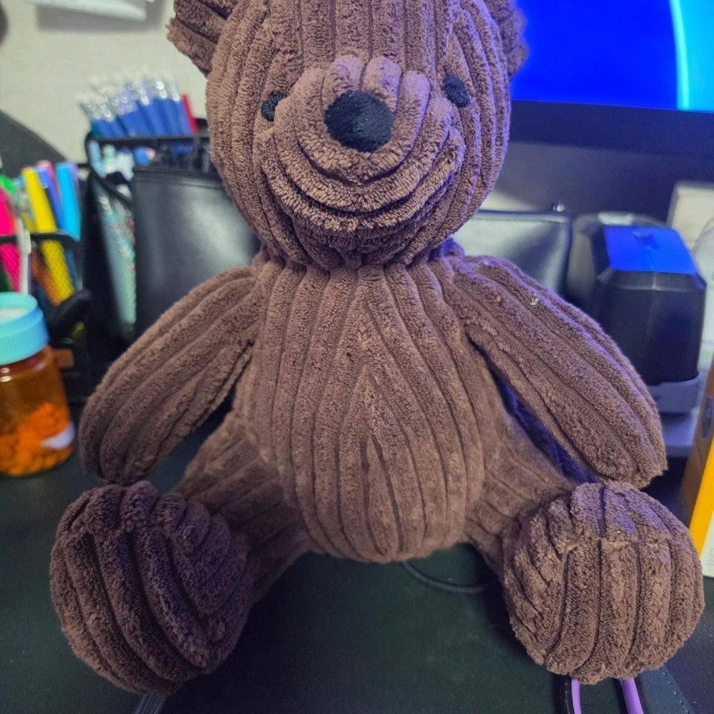 Morgan Home Brown Corduroy Teddy Bear Plush Toy Ribbed Stuffed Animal RN 88074